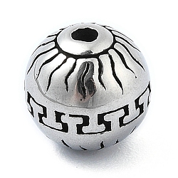 304 Stainless Steel Beads,  Round, Antique Silver, 10x10mm, Hole: 1.6mm(STAS-H219-10AS)