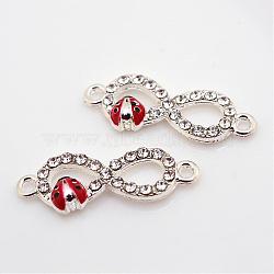 Alloy Rhinestone Links connectors, Enamel Ladybird, Infinity, Silver Color Plated, 10x27.5x4mm, Hole: 1.5mm(ALRI-S161-02S)