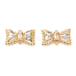 Brass Pave Clear Cubic Zirconia Connector Charms, Bowknot Links, Real 18K Gold Plated, 11x19.5x5.5mm, Hole: 1.2mm(KK-F870-07G)