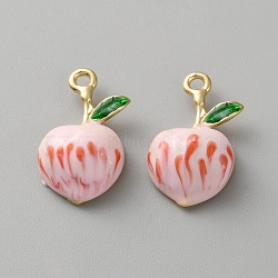 Alloy Enamel Pendants, Peach Charm, Light Gold, Pink, 21.5x13.5x7mm, Hole: 1.6mm(ENAM-CJC0021-24G)