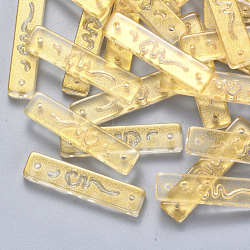 Transparent Spray Painted Glass Links connectors, with Glitter Powder, Rectangle, Gold, 30x7x3mm, Hole: 1.2mm(GLAA-S190-008A-01)