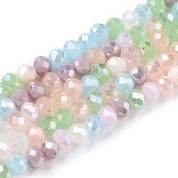 Electroplate Glass Beads Strands, Faceted(32 Faceted), Rondelle, Colorful, 4x3.5mm, Hole: 0.7mm, about 123~125pcs/strand, 16.96~17.32''(43.5~44cm)(X-GLAA-T023-B16-02)
