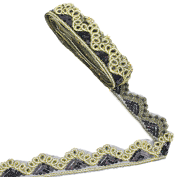 Sparkle Polyester Lace Ribbon, Flower Edge Lace Trimming with Paillette, Clothing Accessories, Black, 1-3/4 inch(43.5mm)