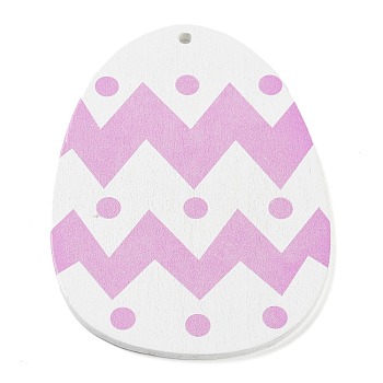 Easter Theme Single Face Printed Wood Pendants, Easter Charms, Egg, 79.5x59x2.5mm, Hole: 3mm