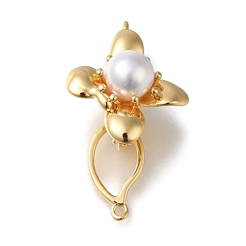 Brass Fold Over Clasps, ABS Plastic Imitation Pearl Beads, Leaf, Real 18K Gold Plated, 35mm