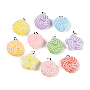 Opaque Resin Pendants, with Platinum Iron Findings, Imitation Food, Colorful, Candy, Mixed Shapes, 19-21.5x17-18x7mm, Hole: 2mm