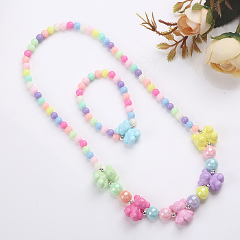 Plastic Beaded Necklaces & Beaded Bracelets, Kid Jewelry Sets, Colorful, Bear, 450mm & 140mm