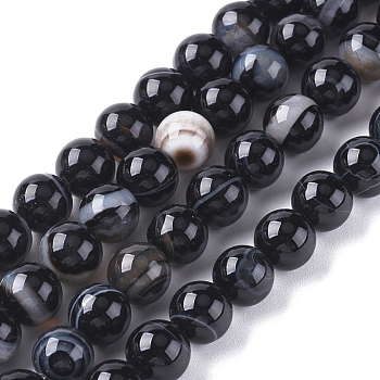 Natural Black Agate Beads Strands, Dyed & Heated, Round, Black, 4mm, Hole: 0.5mm, about 91~93pcs/strand, 14.96 inch(38cm)