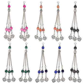 10Pcs 10 Colors Tibetan Style Zinc Alloy with Resin Bead Tassel Big Pendants, Knot, Antique Silver, Mixed Color, 113mm, Hole: 4.5mm, 2pcs/color