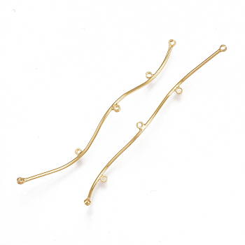 Brass Chandelier Components Links, Curved, Nickel Free, Real 18K Gold Plated, 61~63x3x3mm, Hole: 1mm