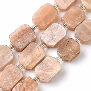 Natural Sunstone Beads Strands, with Seed Beads, Rectangle, 11.5~12.5x7.5~10x5~6.5mm, Hole: 0.8~0.9mm, about 13pcs/strand, 7.68~8.07 inch(19.5~20.5cm)