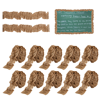 12 Rolls Burlap Ribbon, Ruffled Trimming, with 2 Rolls Transparent Acrylic Double Sided Adhesive Tape, BurlyWood, 2 inch(50mm)