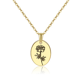 304 Stainless Steel Birth Month Flower Pendant Necklace, Floral Dainty Jewelry for Women, Golden, October Marigold, 17.72 inch(45cm)
