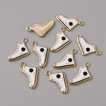 Zine Alloy Enamel Charms, Shoes Charms, Light Gold, White, 12x17x2mm, Hole: 1.5mm