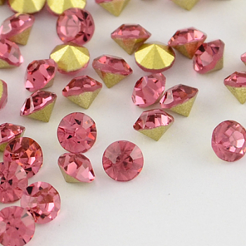 Glass Pointed Back Rhinestone, Back Plated, Diamond, Rose, 8~8.3mm, about 144pcs/gross