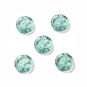 Plating Transparent Acrylic Beads, Metal Enlaced, Flat Round with Flower Pattern, Medium Aquamarine, 17.5~18x5~5.5mm, Hole: 1.8mm, about 399pcs/500g