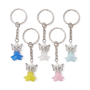 Angel Acrylic & Alloy Pendant Keychain, with Iron Split Key Rings, Mixed Color, 7.8cm
