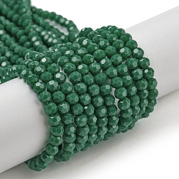 Opaque Glass Beads Stands, Faceted(32 Facets), Round, Sea Green, 4mm, Hole: 0.7mm, about 94~93pcs/strand, 14.17''~14.37''(36~36.5cm)