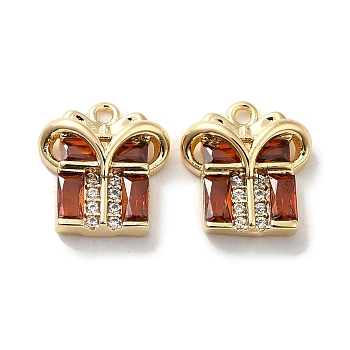 Brass with Glass Rhinestone Charms, Gift Box, Real 18K Gold Plated, 11x10x4mm, Hole: 1mm