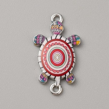 Alloy Enamel Connector Charms, Turtle Links, Platinum, Colorful, 27.5x15.5x2mm, Hole: 1.4mm and 1.6mm