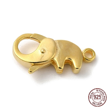 Rack Plating 925 Sterling Silver Lobster Claw Clasps, Elephant, with 925 Stamp, Real 18K Gold Plated & Gunmetal, 14x7x4mm, Hole: 1.2mm
