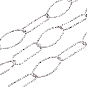 304 Stainless Steel Textured Horse Eye Link Chains, Soldered, with Spool, Tarnish Free, Stainless Steel Color, 22x10x1mm, about 32.81 Feet(10m)/Roll