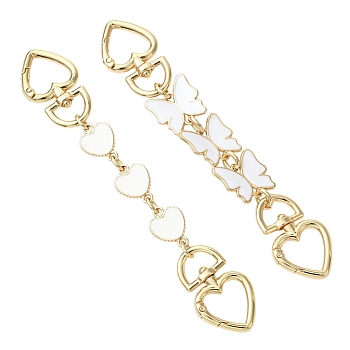 2Pcs 2 Styles Alloy Enamel Heart Butterfly Link Chain Bag Extender Chains, with Swivel Clasps, for Bag Straps Replacement Accessories, Light Gold, White, 16~17cm, 1pc/style
