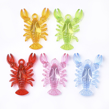 Transparent Acrylic Pendants, Lobster, Mixed Color, 48.5x34.5x12.5mm, Hole: 3mm, about 95pcs/500g