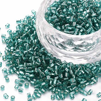 Glass Bugle Beads, Silver Lined, Dark Turquoise, 1.8~2.2x1.8~2mm, Hole: 0.8~0.9mm, about 15000pcs/pound