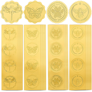 40 Sheets 4 Styles Self Adhesive Gold Foil Embossed Stickers, Medal Decoration Sticker, Insects, 5x5cm, about 10 sheet/style