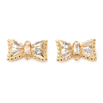 Brass Pave Clear Cubic Zirconia Connector Charms, Bowknot Links, Real 18K Gold Plated, 11x19.5x5.5mm, Hole: 1.2mm