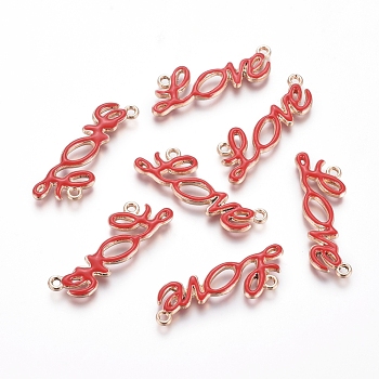 Golden Plated Alloy Pendants, with Enamel, Word Love, for Valentine's Day, Red, 10.5x32x2mm, Hole: 1.5mm