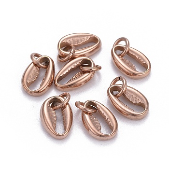 304 Stainless Steel Charms, with Jump Ring, Cowrie Shell, Rose Gold, 11.5x7.7x3mm, Hole: 3.5mm