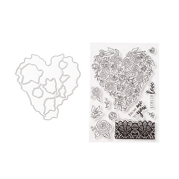 Clear Silicone Stamps and Carbon Steel Cutting Dies Set, for DIY Scrapbooking, Photo Album Decorative, Cards Making, Stamp Sheets, Heart Pattern, Stamps: 10.5x15x0.3cm; Cutting Dies Stencils: 9.9x10.3x0.07cm, 2pcs/set