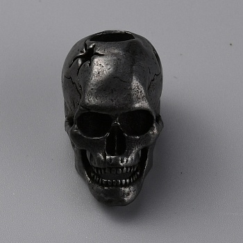 Brass European Beads, Large Hole Beads, Skull, Gunmetal, 21x14x20mm, Hole: 6mm