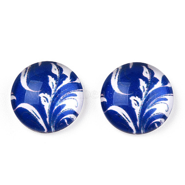 Blue and White Floral Printed Glass Cabochons(GGLA-A002-12mm-XX)-4