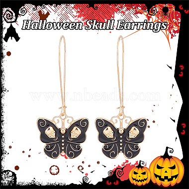 ANATTASOUL 3 Pair 3 Color Enamel Butterfly with Skull Hoop Earrings(EJEW-AN0002-46)-3