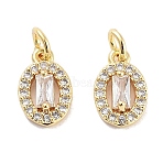 Brass Micro Pave Cubic Zirconia Charms, Cadmium Free & Nickel Free & Lead Free, with Jump Ring, Oval, Real 18K Gold Plated, Clear, 10x6.5x3.5mm, Hole: 2mm(KK-C051-04G-04)