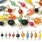 20Pcs 10 Colors Dyed Natural Agate Faceted Connector Charms, with Brass Wire Loops, Real 18K Gold Plated, Rack Plating, Long-Lasting Plated, Mixed Color, 12.5x4.5~6mm, Hole: 1.2m~1.8m, 2pcs/color(KK-FS0001-92)