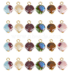 24Pcs 6 Style Handmade Bright Glazed Porcelain Pendants, with 304 Stainless Steel Findings, Shell Shape, Golden, Mixed Color, 16mm, Hole: 2.2mm, 4pcs/style(PALLOY-PH01942)