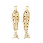 Brass Micro Pave Cubic Zirconia Pendants, Fish Charms, Rack Plating, Long-Lasting Plated, Lead Free & Cadmium Free, Real 18K Gold Plated, 45.5x10x7mm, Hole: 3.5x2mm(KK-A269-01C-G)