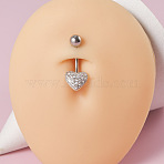 304 Stainless Steel with Crystal Rhinestone Belly Rings, Stainless Steel Color, Heart, Bar Length: 3/8"(10mm), Pin: 1.6mm(FS-WG2C664-04)