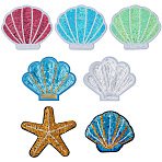 14Pcs 7 Styles Felt with Plastic Paillette Sew On Patches, Cloth Appliques, Shell Shape & Starfish, Mixed Color, 108~125x120~130x1mm, 2pcs/style(PATC-CY0001-81)
