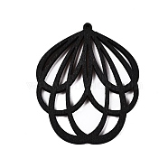 Natural Poplar Wood Big Pendants, Dyed, Flower, Black, 54.5x45x2mm, Hole: 1.4mm(WOOD-N016-29)