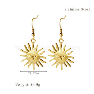 Stylish Stainless Steel Sun Dangle Earrings for Women, Various Designs Available, Golden, 30.43x24.22mm(NI1650-5)