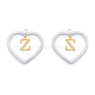 201 Stainless Steel Pendants, Hollow, Heart with Letter A~Z, Real Gold Plated & Stainless Steel Color, Letter.Z, 29x29.5x1mm, Hole: 2mm, A~Z: 12x8~10.5x1mm(STAS-N090-LA894-Z-P)