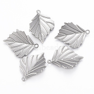 304 Stainless Steel Pendants, Leaf, Stainless Steel Color, 23.5x18x3mm, Hole: 1.2mm(STAS-H416-74P)
