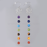 Gemstone Dangle Earrings, with Lotus Alloy Findings, 304 Stainless Steel Earring Hooks and Plastic Ear Nuts/Earring Back, Colorful, 137mm, pin: 0.7mm(X-EJEW-JE03722)