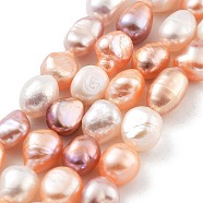 Natural Cultured Freshwater Pearl Beads Strands, Two Sides Polished, Grade 4A, Coral, 7~8mm, Hole: 0.6mm, about 20~22pcs/strand, 7.28''(18.5cm)(PEAR-P062-28H)