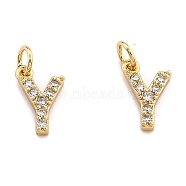 Brass Micro Pave Grade AAA Cubic Zirconia Charms, Letter Y, Cadmium Free & Nickel Free & Lead Free, Clear, Real 18K Gold Plated, Letter.Y, 9x6x1.5mm, Hole: 2mm(ZIRC-P067-11G-Y-NR)
